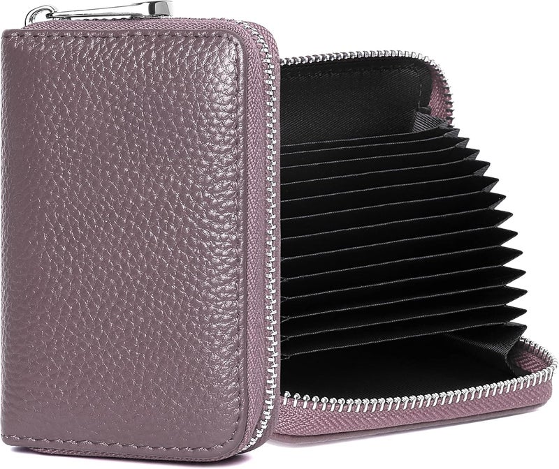 FEITH&FELLY Genuine Leather Credit Card Holder RFID Small Zipper Card Case Wallet for Women & Men - Image 1